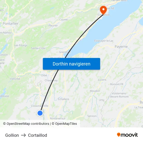 Gollion to Cortaillod map