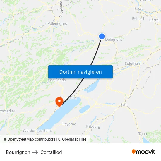 Bourrignon to Cortaillod map