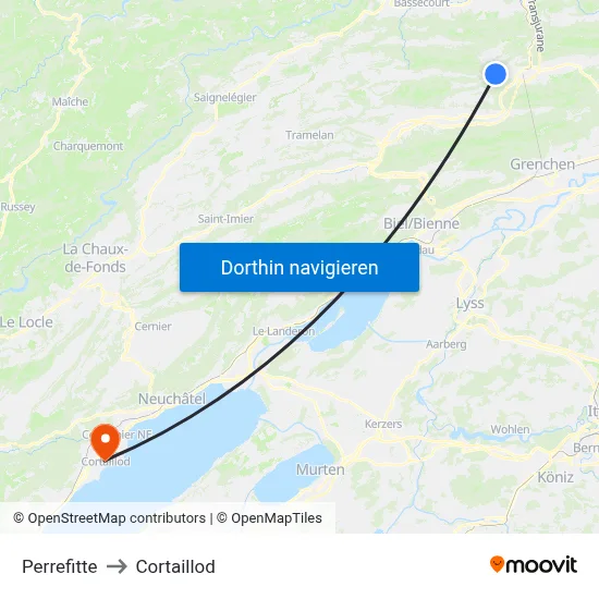 Perrefitte to Cortaillod map
