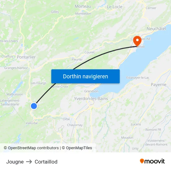 Jougne to Cortaillod map