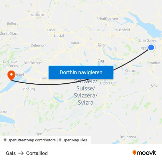 Gais to Cortaillod map