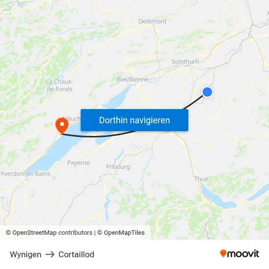 Wynigen to Cortaillod map