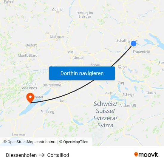 Diessenhofen to Cortaillod map
