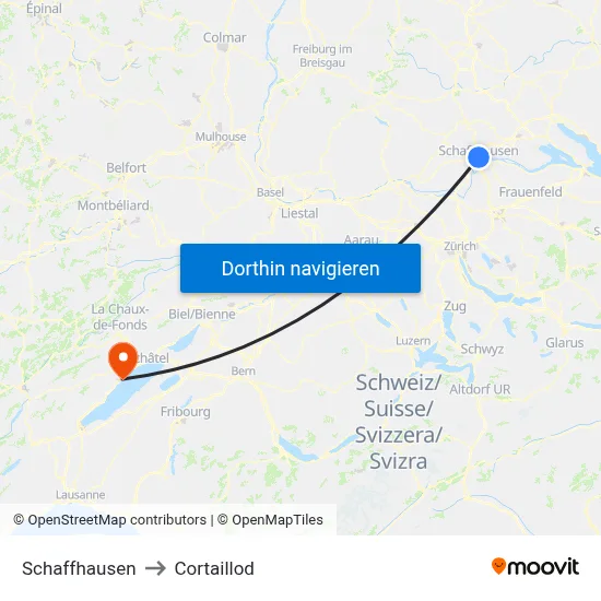 Schaffhausen to Cortaillod map