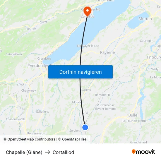 Chapelle (Glâne) to Cortaillod map