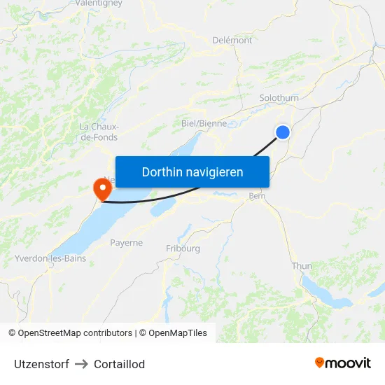 Utzenstorf to Cortaillod map