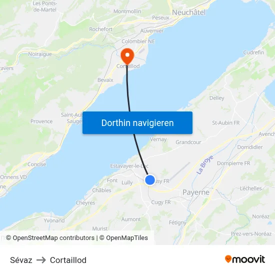 Sévaz to Cortaillod map