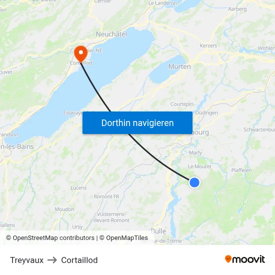 Treyvaux to Cortaillod map