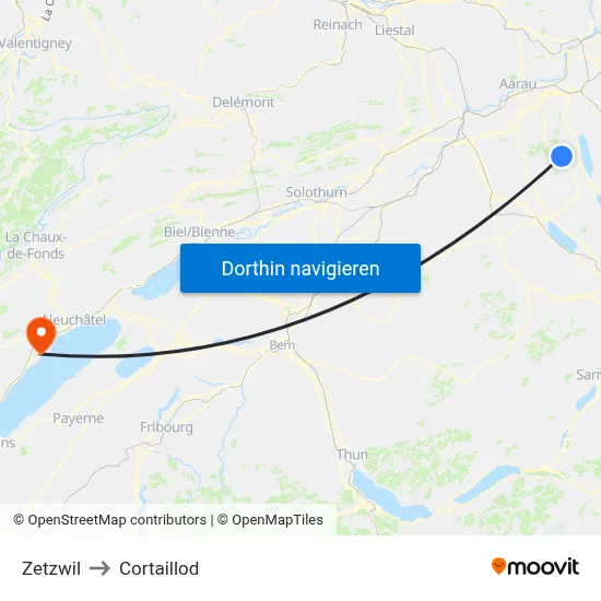 Zetzwil to Cortaillod map