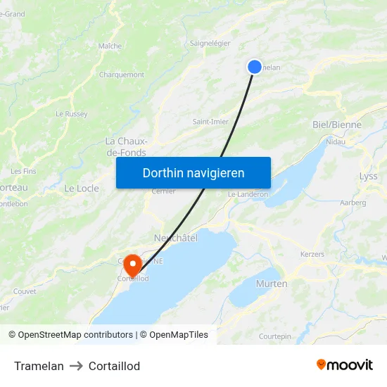Tramelan to Cortaillod map