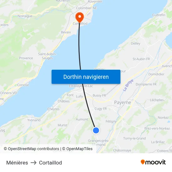 Ménières to Cortaillod map