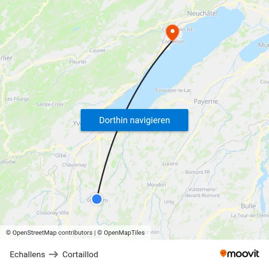 Echallens to Cortaillod map