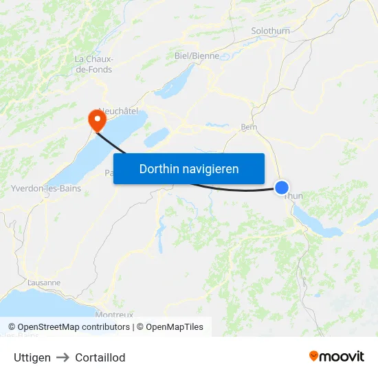 Uttigen to Cortaillod map