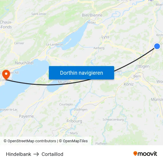 Hindelbank to Cortaillod map
