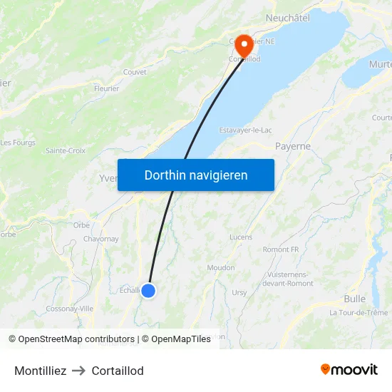 Montilliez to Cortaillod map