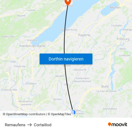 Remaufens to Cortaillod map