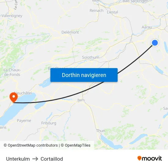 Unterkulm to Cortaillod map