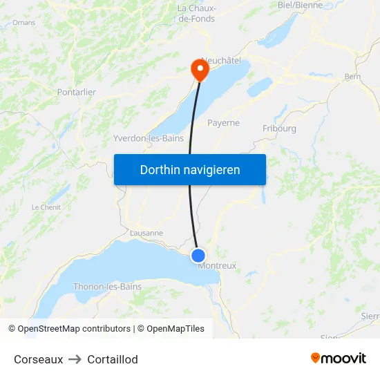 Corseaux to Cortaillod map