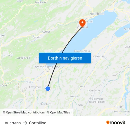 Vuarrens to Cortaillod map