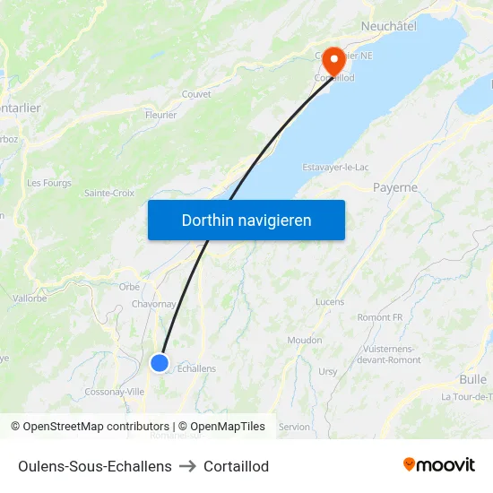 Oulens-Sous-Echallens to Cortaillod map