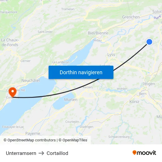 Unterramsern to Cortaillod map