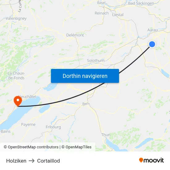 Holziken to Cortaillod map