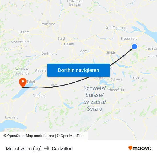 Münchwilen (Tg) to Cortaillod map