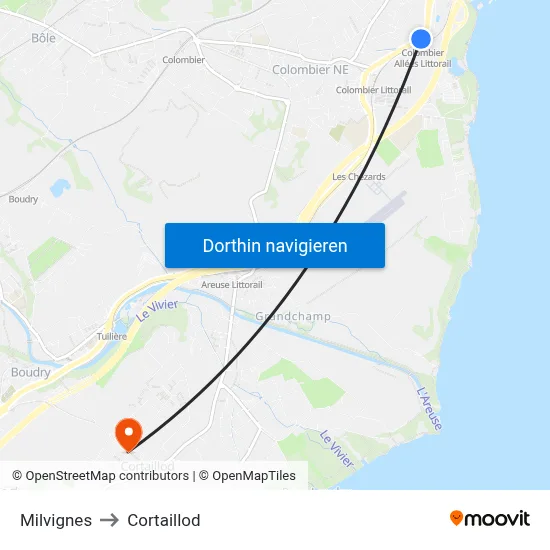 Milvignes to Cortaillod map