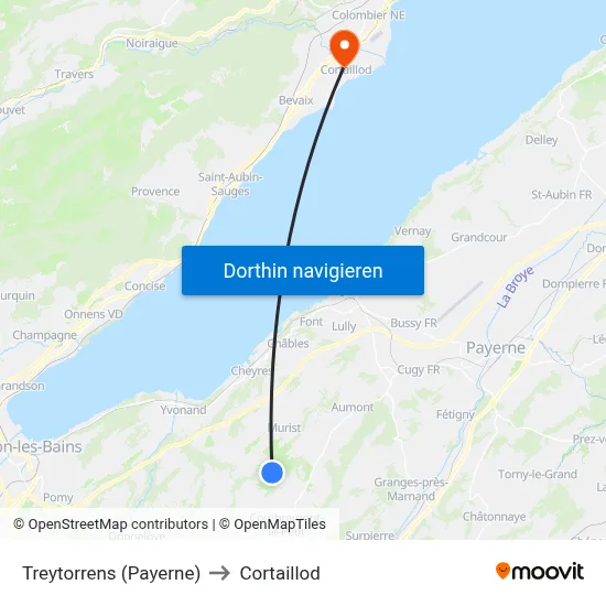 Treytorrens (Payerne) to Cortaillod map
