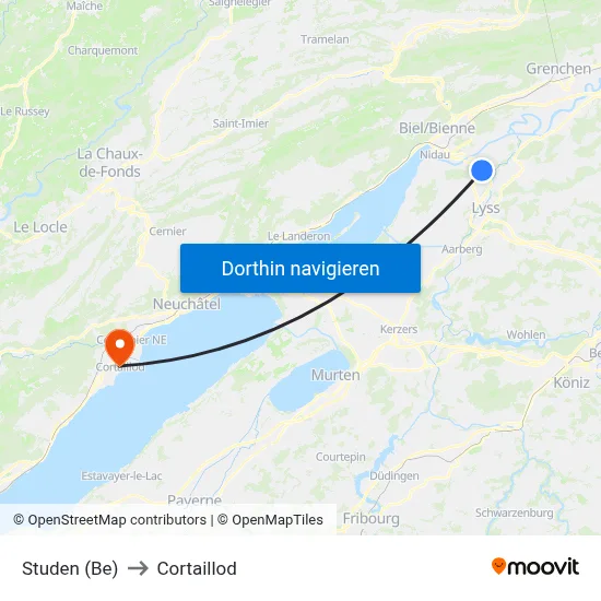 Studen (Be) to Cortaillod map