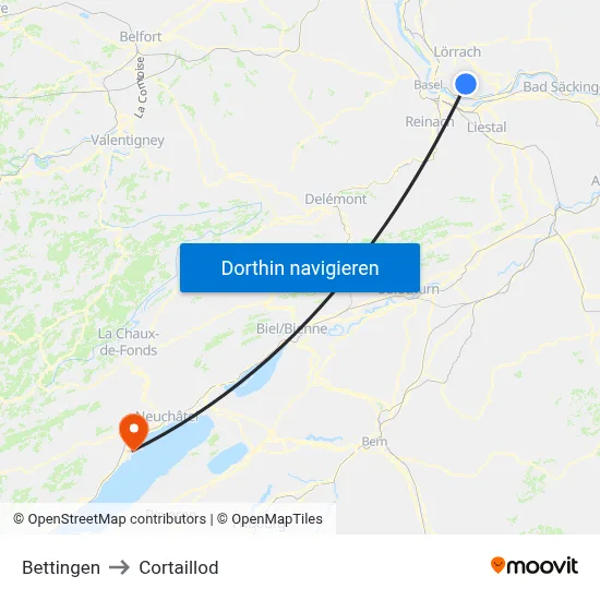 Bettingen to Cortaillod map