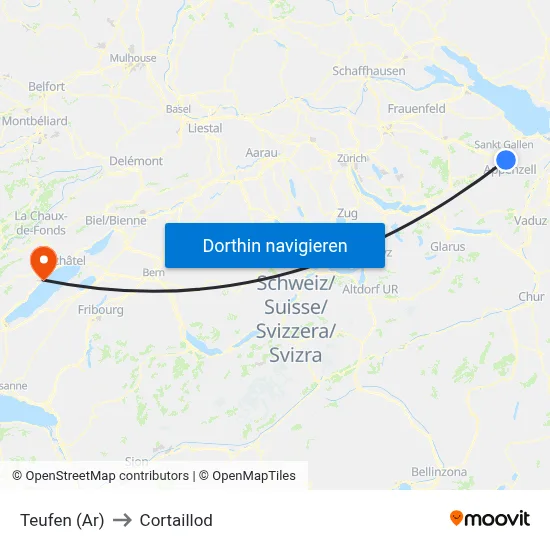 Teufen (Ar) to Cortaillod map