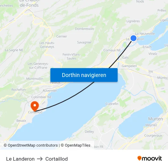 Le Landeron to Cortaillod map
