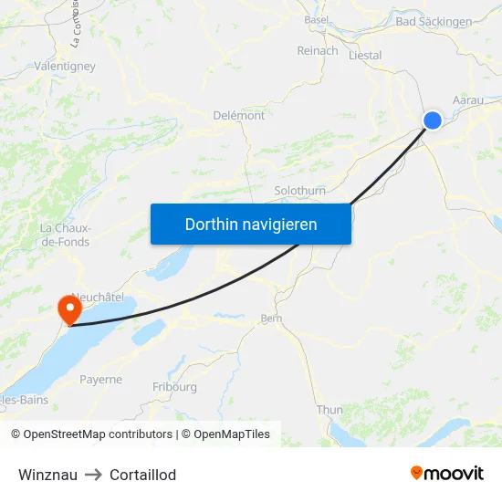 Winznau to Cortaillod map