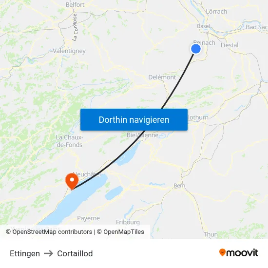 Ettingen to Cortaillod map