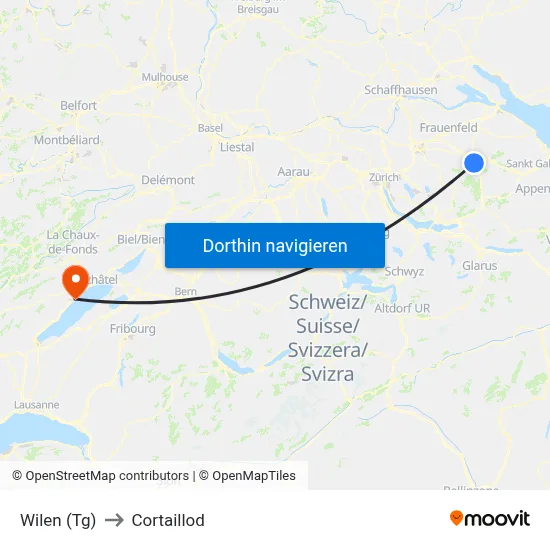 Wilen (Tg) to Cortaillod map