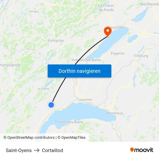 Saint-Oyens to Cortaillod map
