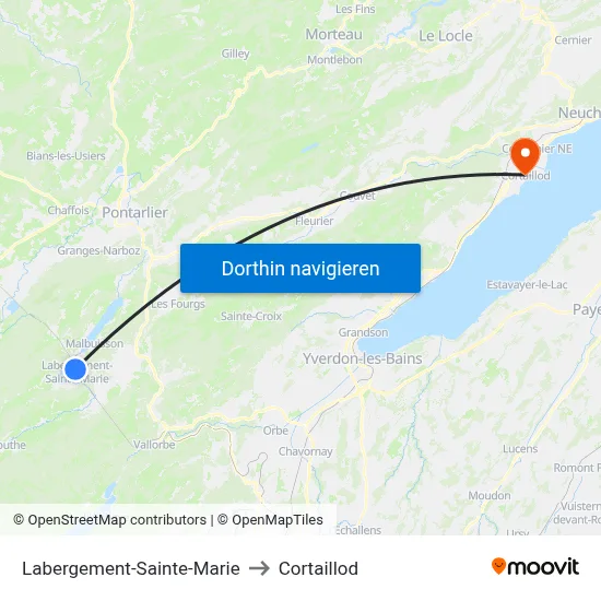 Labergement-Sainte-Marie to Cortaillod map