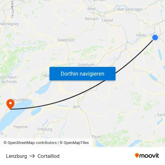 Lenzburg to Cortaillod map