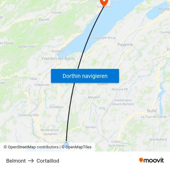 Belmont to Cortaillod map