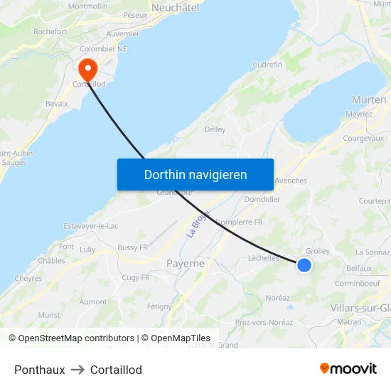 Ponthaux to Cortaillod map