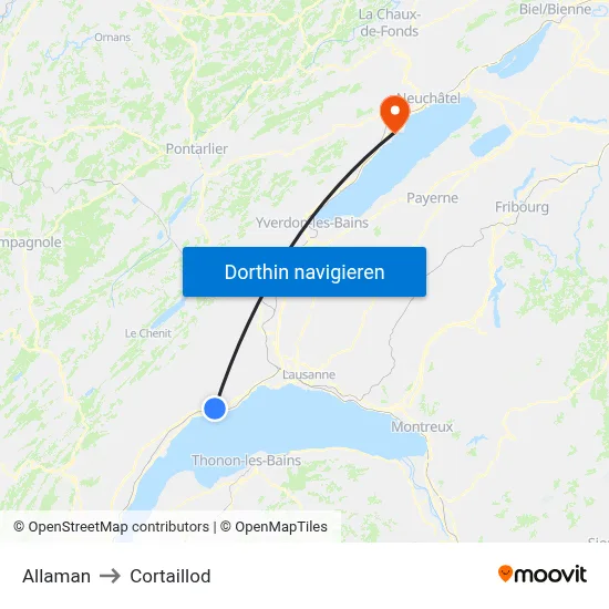 Allaman to Cortaillod map