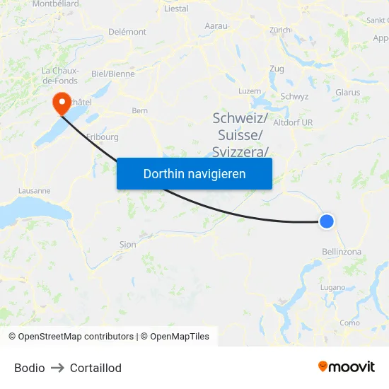 Bodio to Cortaillod map