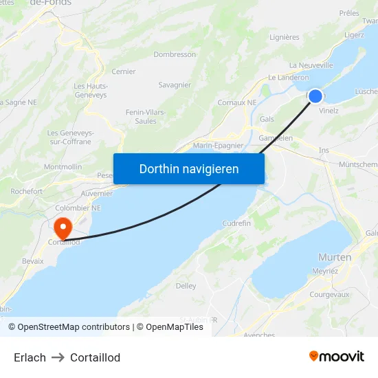 Erlach to Cortaillod map