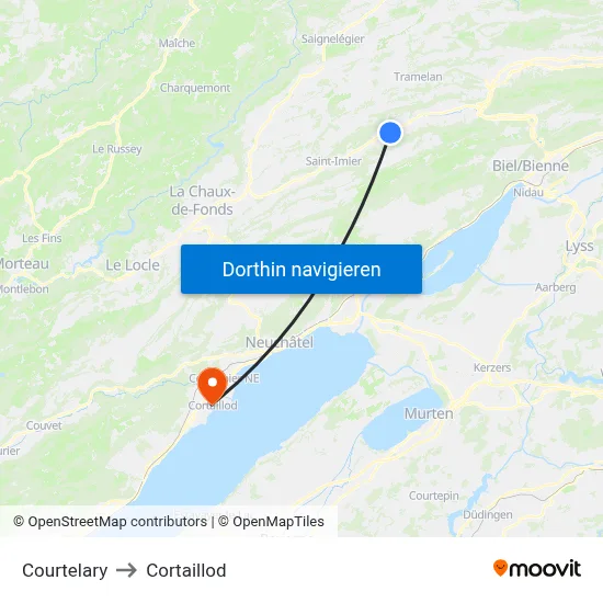 Courtelary to Cortaillod map