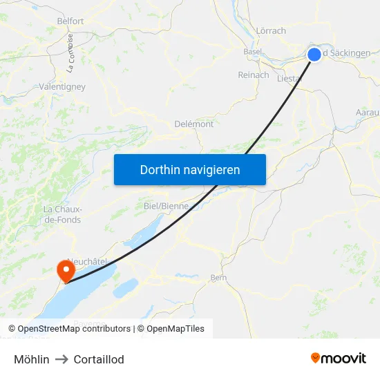 Möhlin to Cortaillod map