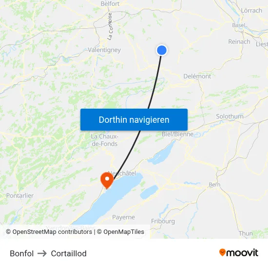 Bonfol to Cortaillod map