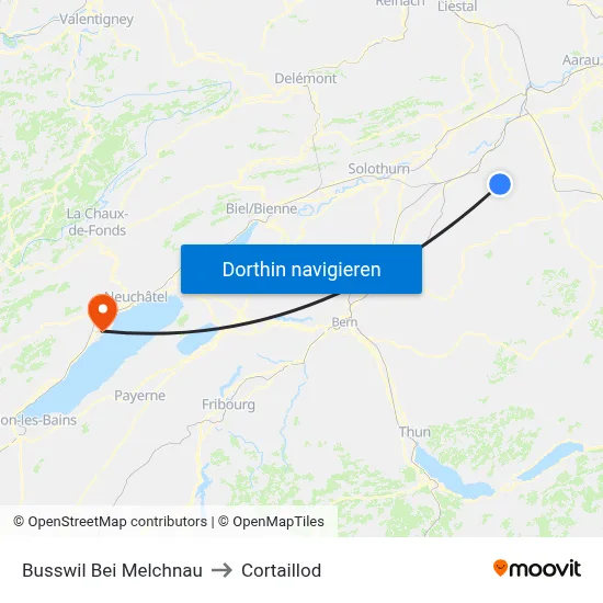 Busswil Bei Melchnau to Cortaillod map