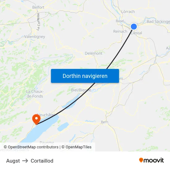 Augst to Cortaillod map