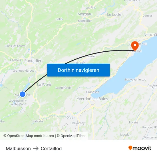 Malbuisson to Cortaillod map